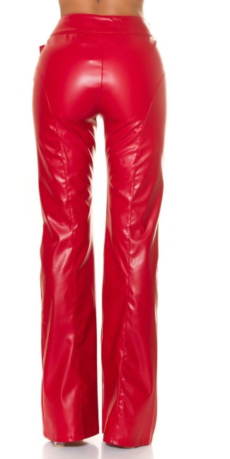 Highwaist faux leather pants with buckle Red